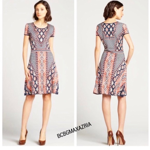BCBGMAXAZRIA Kayla Silk Geometric Aztec Knit Dress Size small - Picture 1 of 10